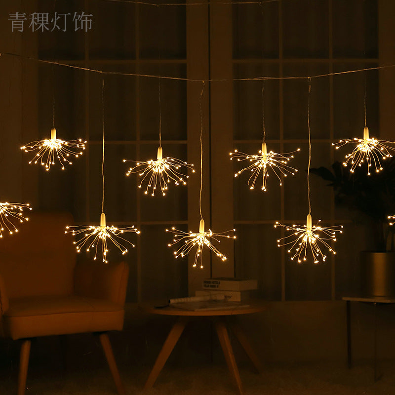 Cross-border led fireworks light solar light string Christmas explosion light fireworks copper wire lights outdoor garden decoration