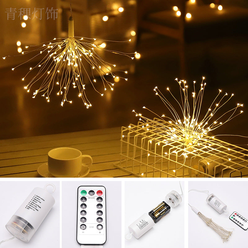 Cross-border led fireworks light solar light string Christmas explosion light fireworks copper wire lights outdoor garden decoration