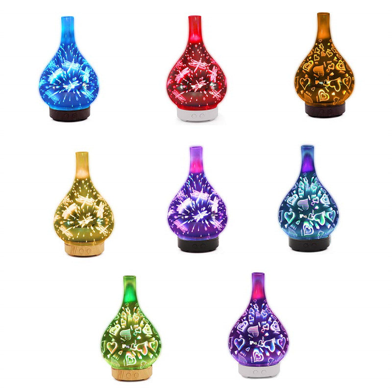 Creative 3D Glass Firework Humidifier Colorful LED Atmospheric Lamp Aroma Humidifier