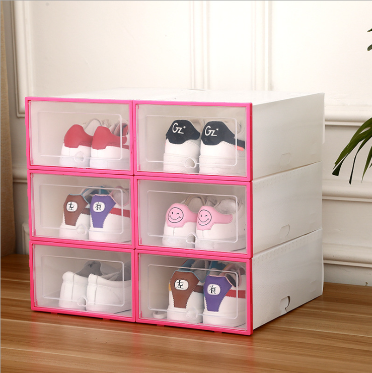 Shoes Boxes Foldable Plastic Thickened Flip Ladies Clamshell Shoes Cabinet Colorful Transparen Stackable Storage(for women 32x22x12cm)6pcs