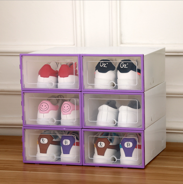 Shoes Boxes Foldable Plastic Thickened Flip Ladies Clamshell Shoes Cabinet Colorful Transparen Stackable Storage(for women 32x22x12cm)6pcs
