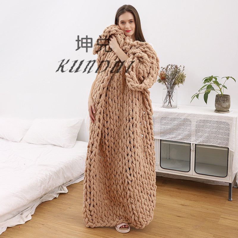Handmade Chunky Knitted Blanket Thick Yarn Merino Wool Bulky Knitted Blanket Warm Winter Sofa Bed Home Decor Throws Blankets