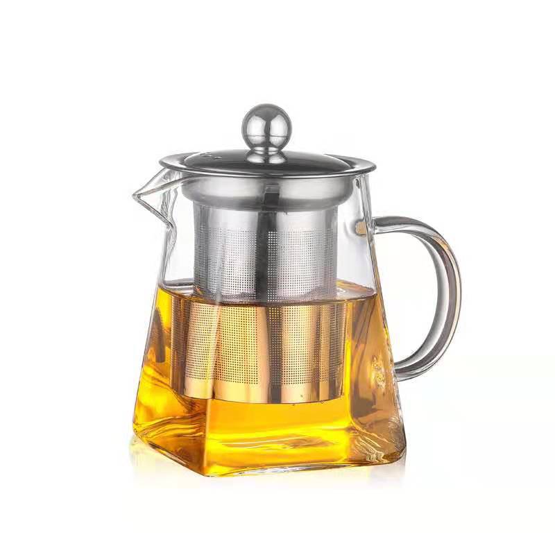 Factory wholesale heat-resistant glass square flower teapot with stainless steel filter square pot high temperature glass tea set