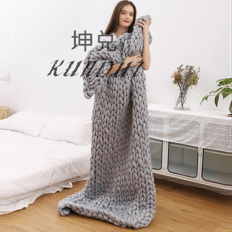 Handmade Chunky Knitted Blanket Thick Yarn Merino Wool Bulky Knitted Blanket Warm Winter Sofa Bed Home Decor Throws Blankets