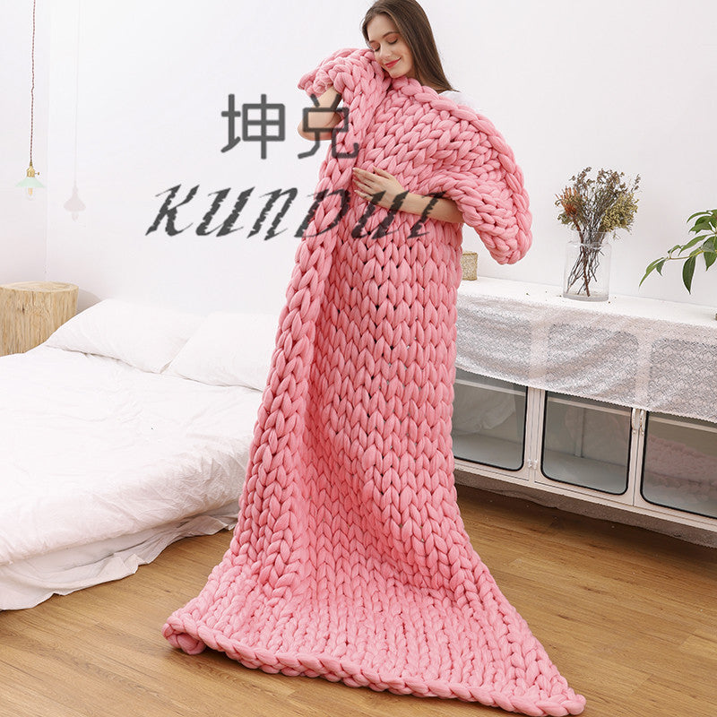 Handmade Chunky Knitted Blanket Thick Yarn Merino Wool Bulky Knitted Blanket Warm Winter Sofa Bed Home Decor Throws Blankets
