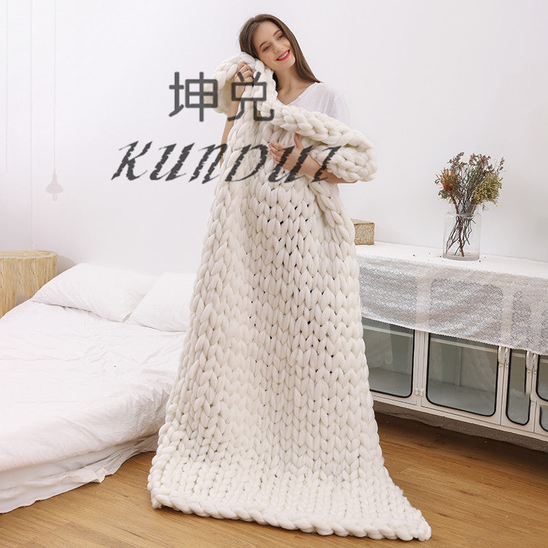 Handmade Chunky Knitted Blanket Thick Yarn Merino Wool Bulky Knitted Blanket Warm Winter Sofa Bed Home Decor Throws Blankets