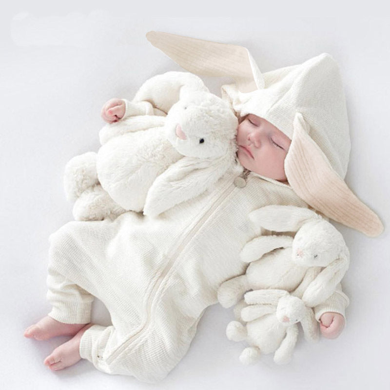 ins baby explosion models men and women baby solid color rabbit ears climbing jacket baby autumn and winter clothing jumpsuit wholesale