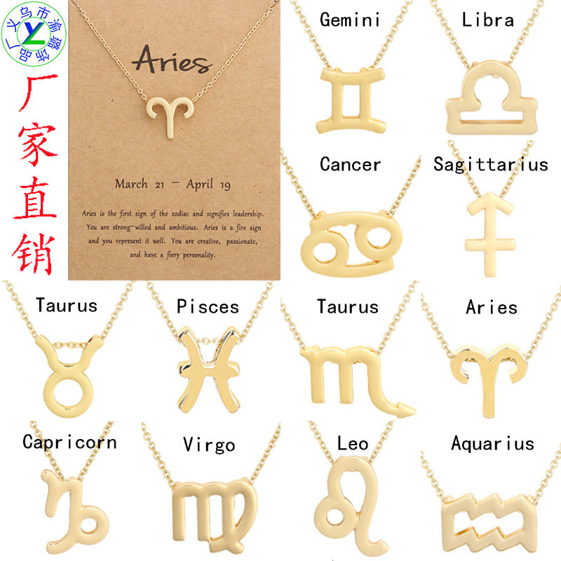 wish Amazon cross-border explosion models 12 twelve constellation necklace constellation card alloy pendant clavicle chain