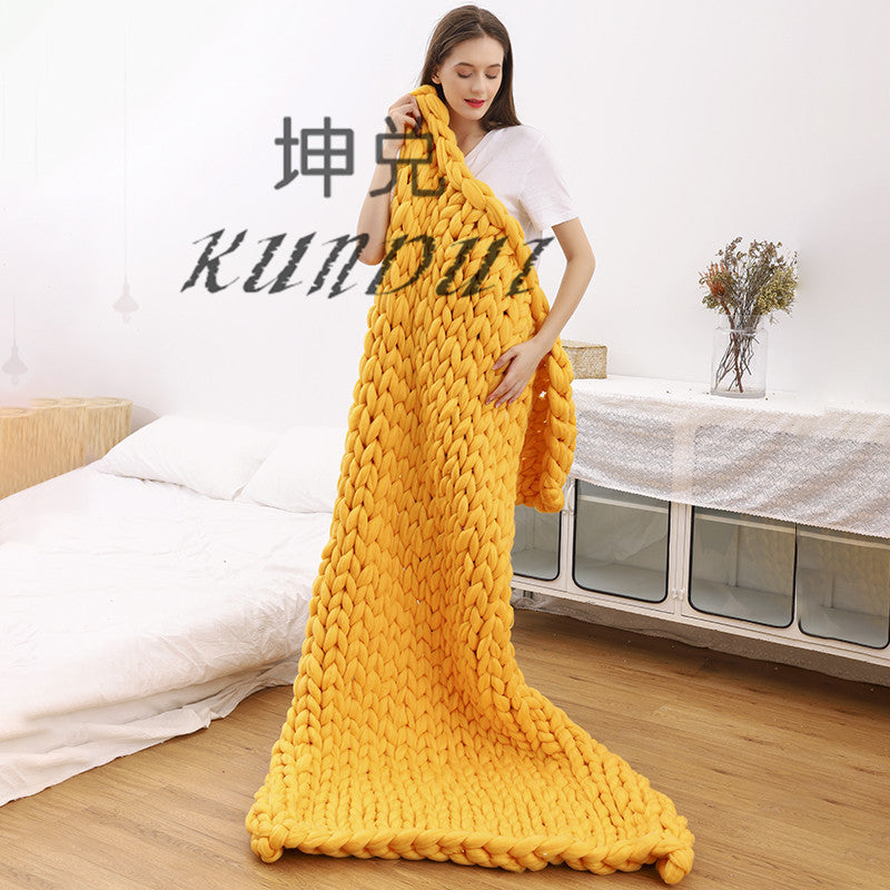 Handmade Chunky Knitted Blanket Thick Yarn Merino Wool Bulky Knitted Blanket Warm Winter Sofa Bed Home Decor Throws Blankets