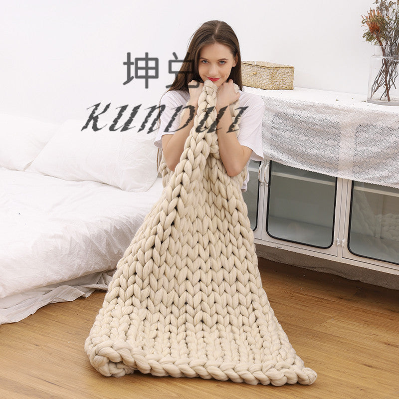Handmade Chunky Knitted Blanket Thick Yarn Merino Wool Bulky Knitted Blanket Warm Winter Sofa Bed Home Decor Throws Blankets