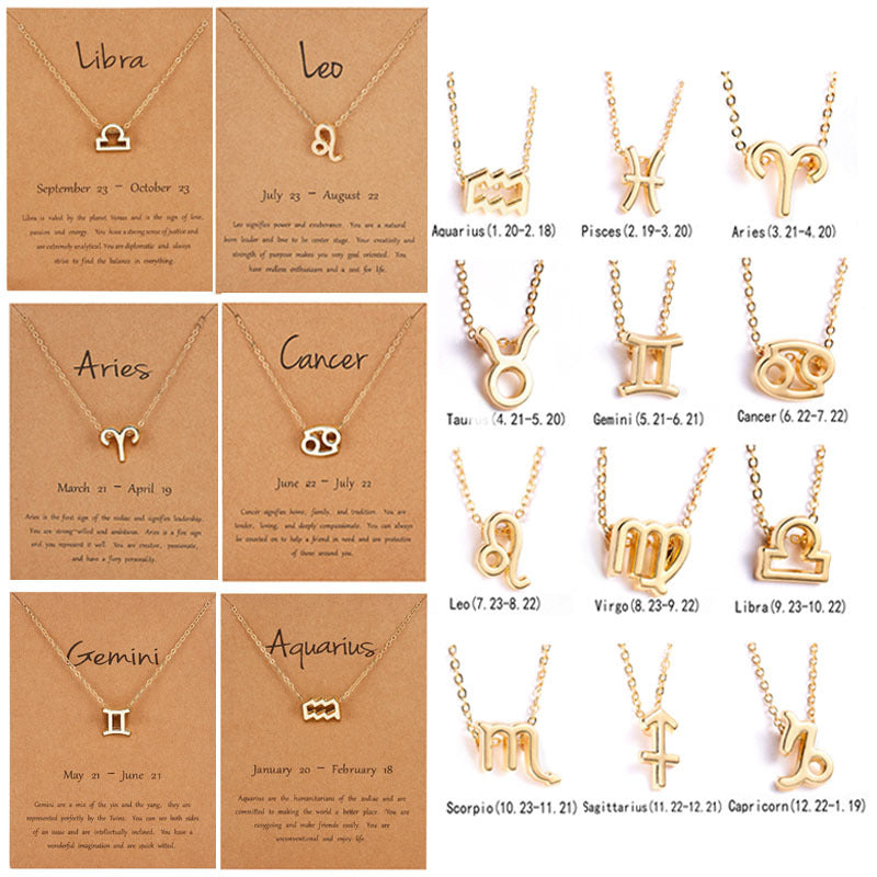 Cross-border hot sale personality symbol version twelve constellation alloy paper card necklace personality clavicle chain spot wholesale