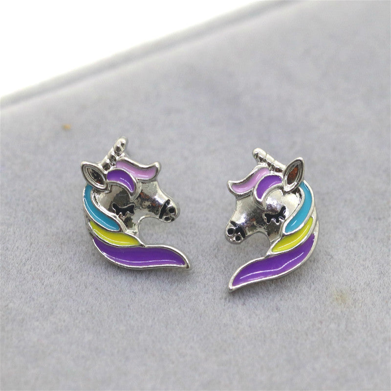 Europe and the United States hot Amazon oil pony necklace earrings set Unicorn earrings pendant necklace set women