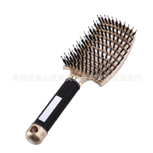 Large curved comb ribs comb pig bristle anti-static curved massage comb nine-row comb shape curly hair plastic smooth hair comb