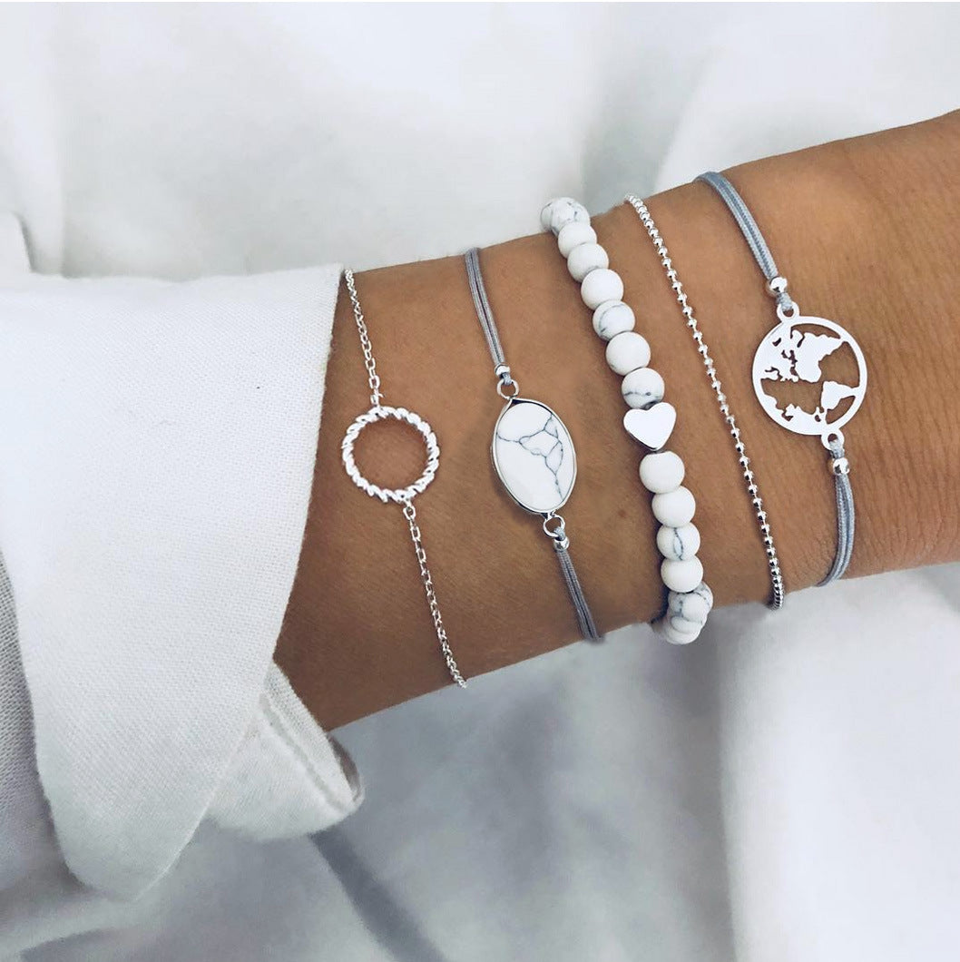 30 Styles Women Girls Mix Round alloy Crystal Charm Bracelets Fashion Boho Heart Map Pineapple Bracelets Sets Jewelry Gift