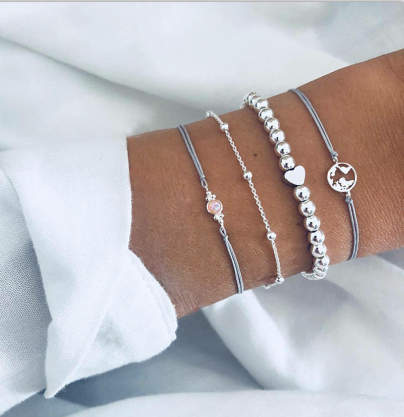 30 Styles Women Girls Mix Round alloy Crystal Charm Bracelets Fashion Boho Heart Map Pineapple Bracelets Sets Jewelry Gift