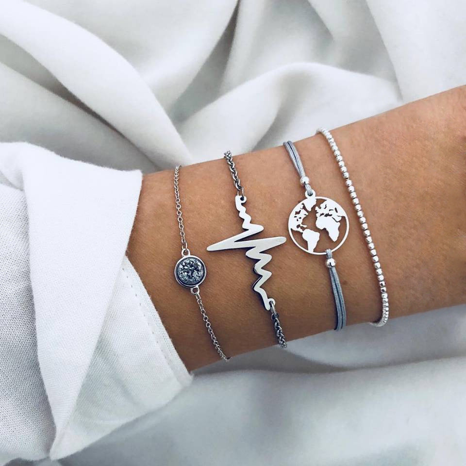 30 Styles Women Girls Mix Round alloy Crystal Charm Bracelets Fashion Boho Heart Map Pineapple Bracelets Sets Jewelry Gift