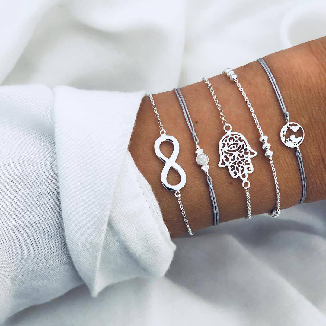 30 Styles Women Girls Mix Round alloy Crystal Charm Bracelets Fashion Boho Heart Map Pineapple Bracelets Sets Jewelry Gift