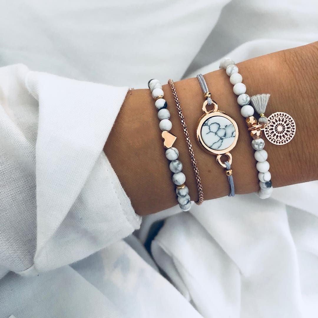30 Styles Women Girls Mix Round alloy Crystal Charm Bracelets Fashion Boho Heart Map Pineapple Bracelets Sets Jewelry Gift