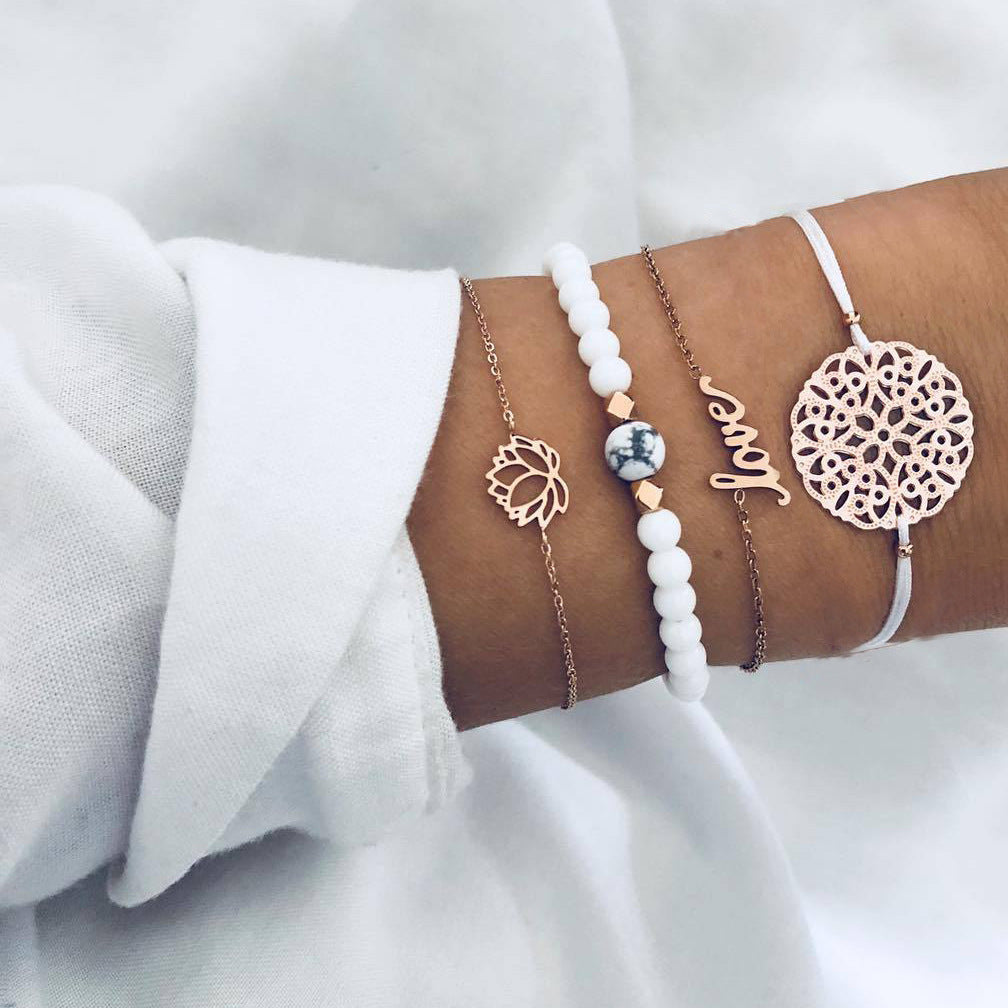 30 Styles Women Girls Mix Round alloy Crystal Charm Bracelets Fashion Boho Heart Map Pineapple Bracelets Sets Jewelry Gift