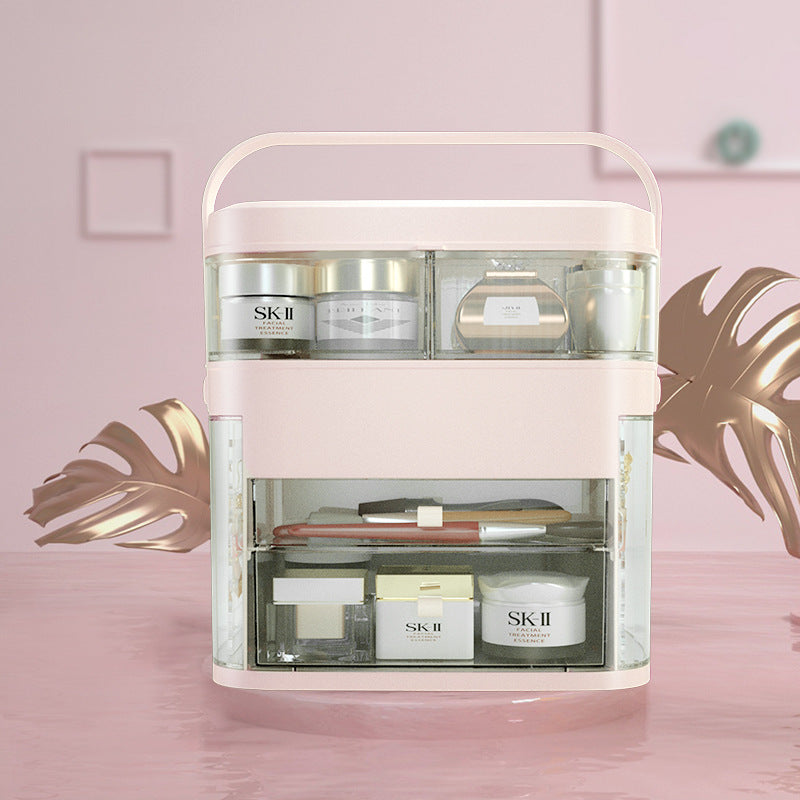 Net red cosmetics storage box LED lamp dust-proof skin care product dressing table desktop with mirror lamp jewelry rack