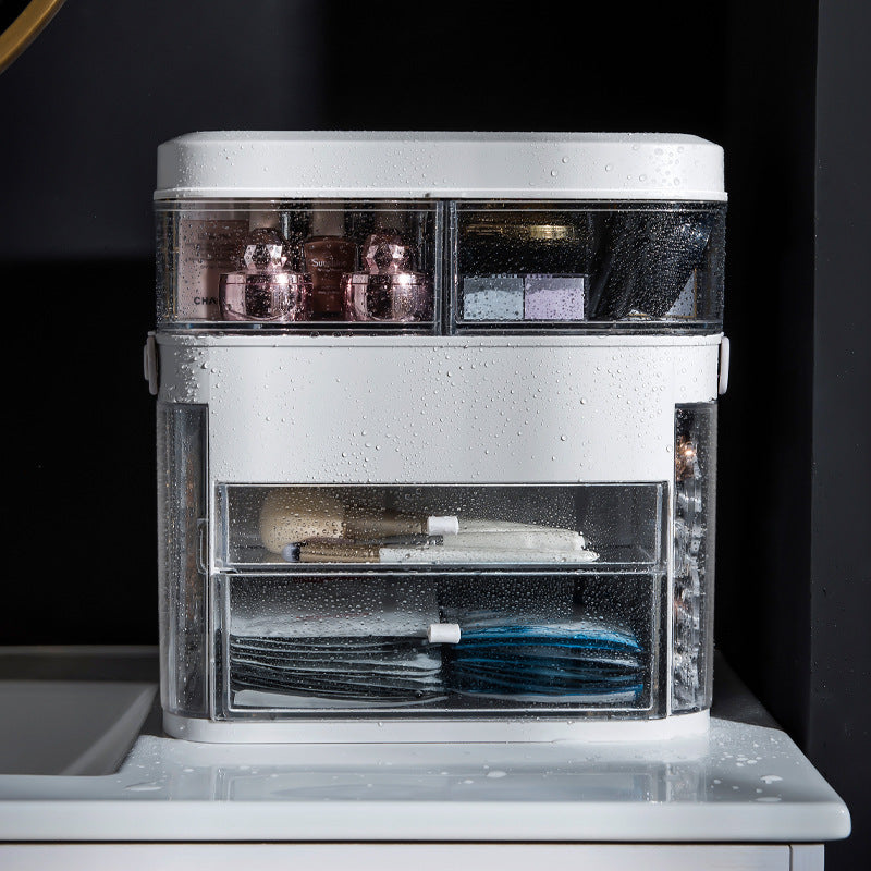 Net red cosmetics storage box LED lamp dust-proof skin care product dressing table desktop with mirror lamp jewelry rack
