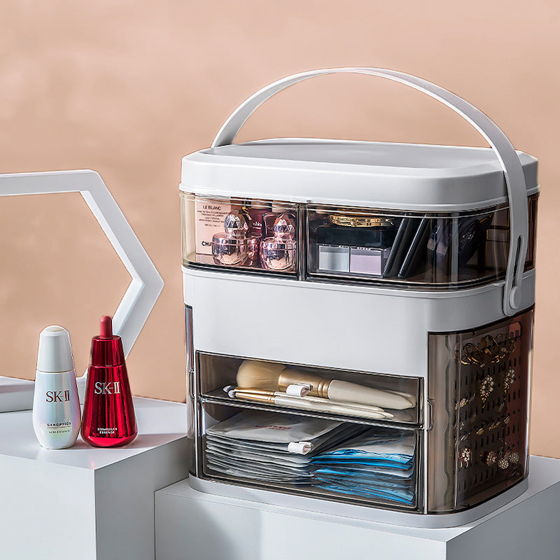Net red cosmetics storage box LED lamp dust-proof skin care product dressing table desktop with mirror lamp jewelry rack