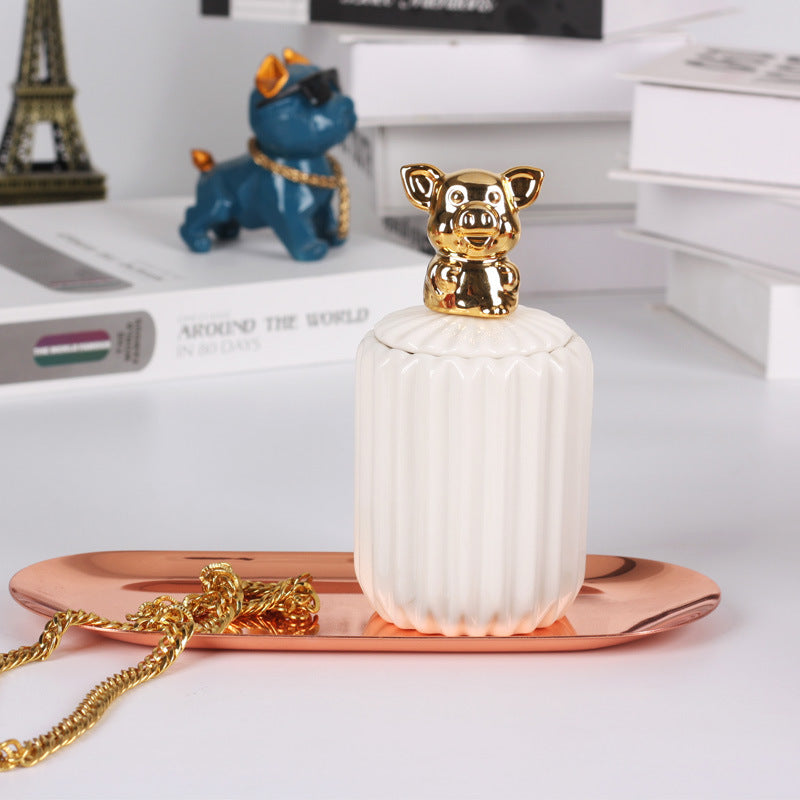 Nordic creative ceramic craftsmanship electroplating home decoration sealed jar wedding gift storage box storage jar with souvenir