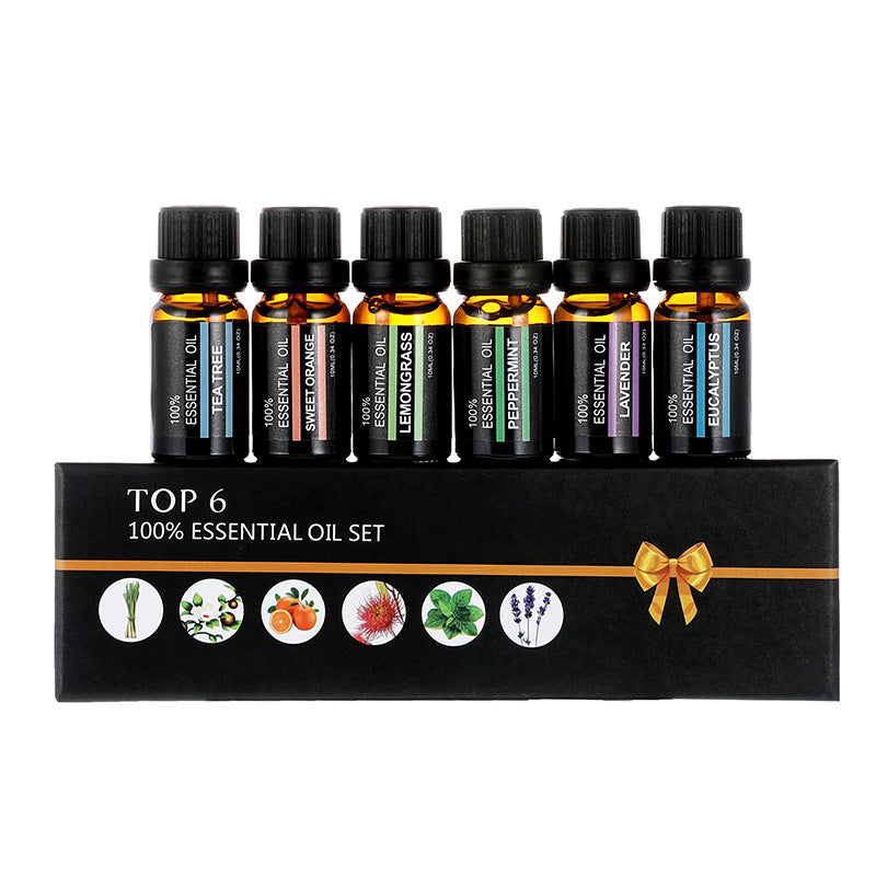 6 bottles of orange and green tea mint plant essential oil natural fragrance aromatherapy lamp humidifier water-soluble fragrance aromatherapy