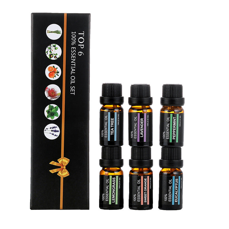 6 bottles of orange and green tea mint plant essential oil natural fragrance aromatherapy lamp humidifier water-soluble fragrance aromatherapy