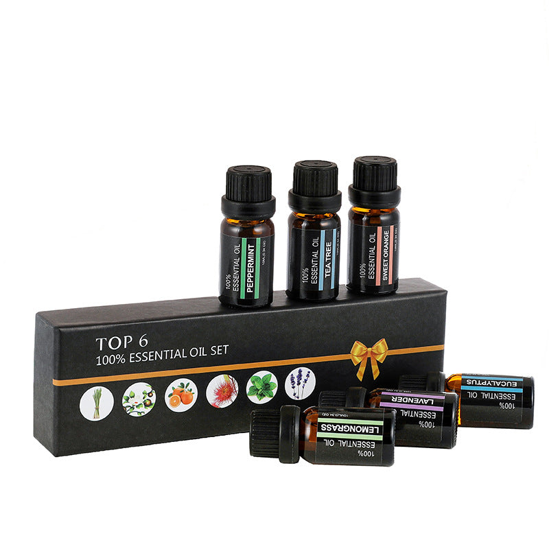 6 bottles of orange and green tea mint plant essential oil natural fragrance aromatherapy lamp humidifier water-soluble fragrance aromatherapy