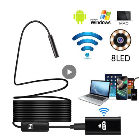 5M 8mm Endoscope Camera Flexible Wifi Borescope USB Endoscope Camera Waterproof Micro Inspection Camera with 8LED for Android PC
