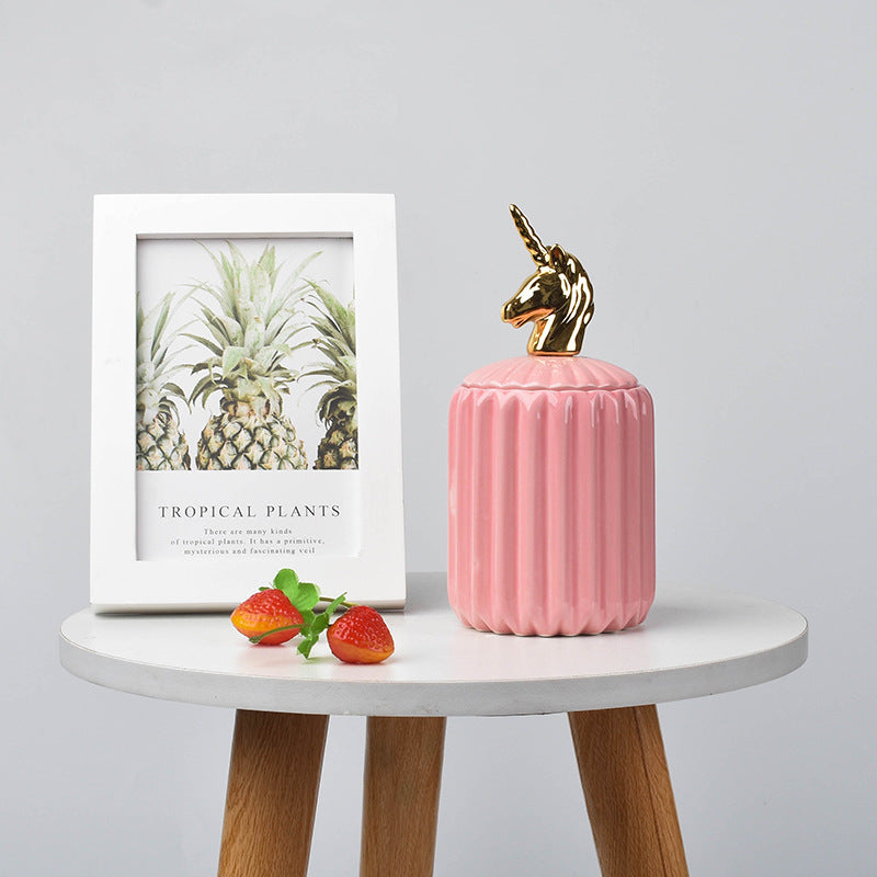 Nordic creative ceramic craftsmanship electroplating home decoration sealed jar wedding gift storage box storage jar with souvenir