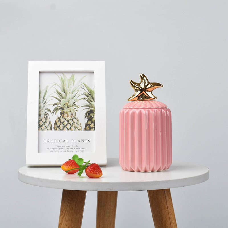 Nordic creative ceramic craftsmanship electroplating home decoration sealed jar wedding gift storage box storage jar with souvenir