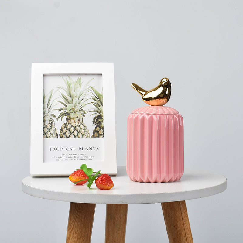 Nordic creative ceramic craftsmanship electroplating home decoration sealed jar wedding gift storage box storage jar with souvenir