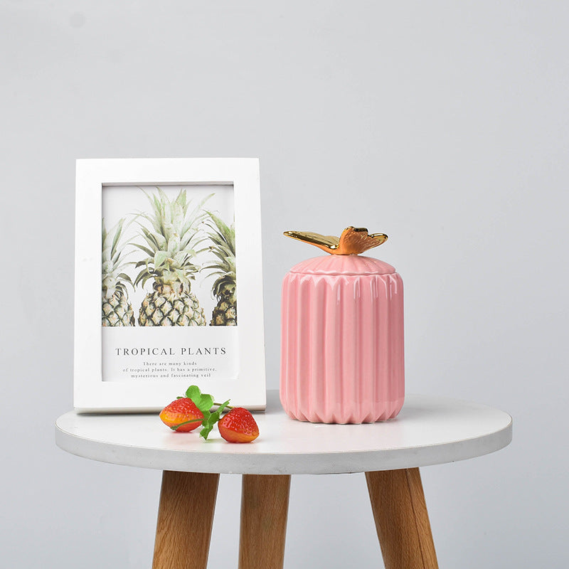 Nordic creative ceramic craftsmanship electroplating home decoration sealed jar wedding gift storage box storage jar with souvenir