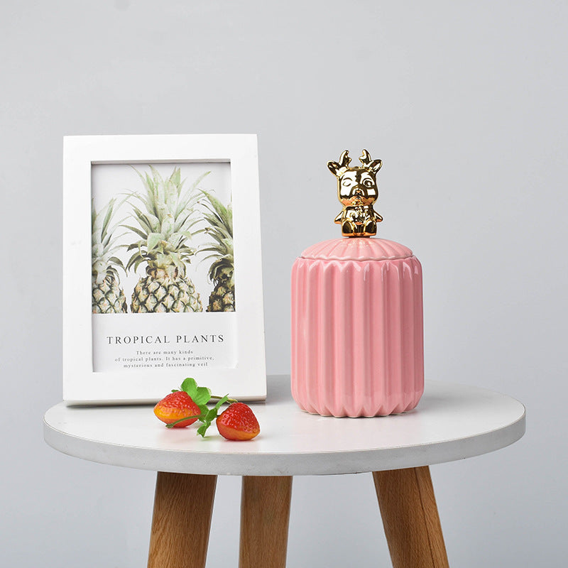Nordic creative ceramic craftsmanship electroplating home decoration sealed jar wedding gift storage box storage jar with souvenir