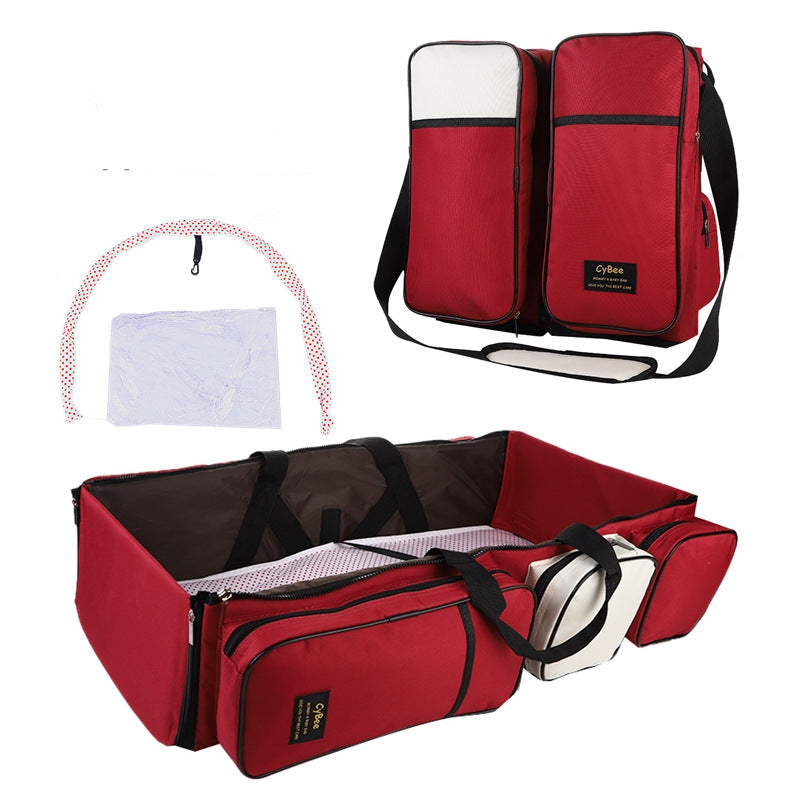 One-shoulder mommy bag baby multifunctional folding bed portable portable maternal and child bag mosquito net travel crib bed