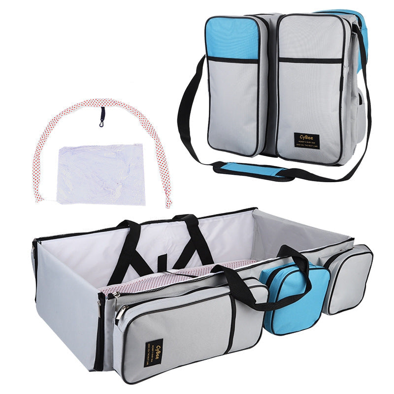 One-shoulder mommy bag baby multifunctional folding bed portable portable maternal and child bag mosquito net travel crib bed