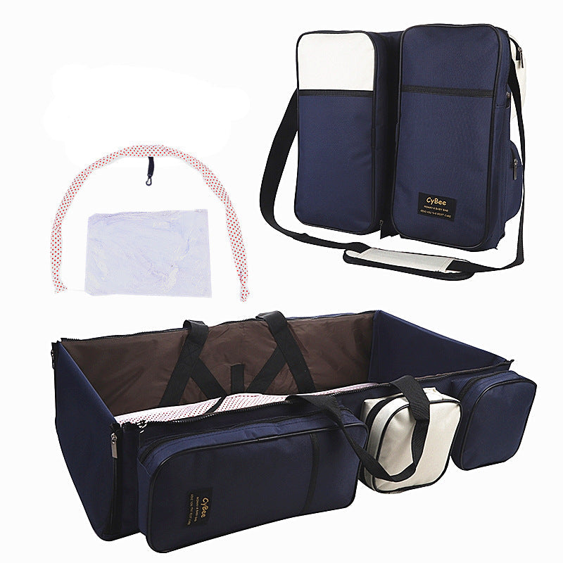 One-shoulder mommy bag baby multifunctional folding bed portable portable maternal and child bag mosquito net travel crib bed