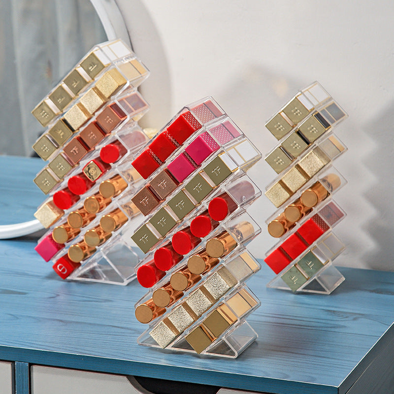 Net red lipstick storage box dust-proof desktop lip glaze multi-cell cosmetic lipstick rack storage finishing box with transparent cover