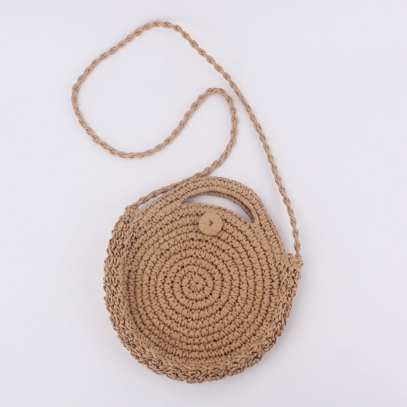Factory direct sale ins new holiday beach woven bag round single-shoulder dual-use versatile leisure straw woven bag