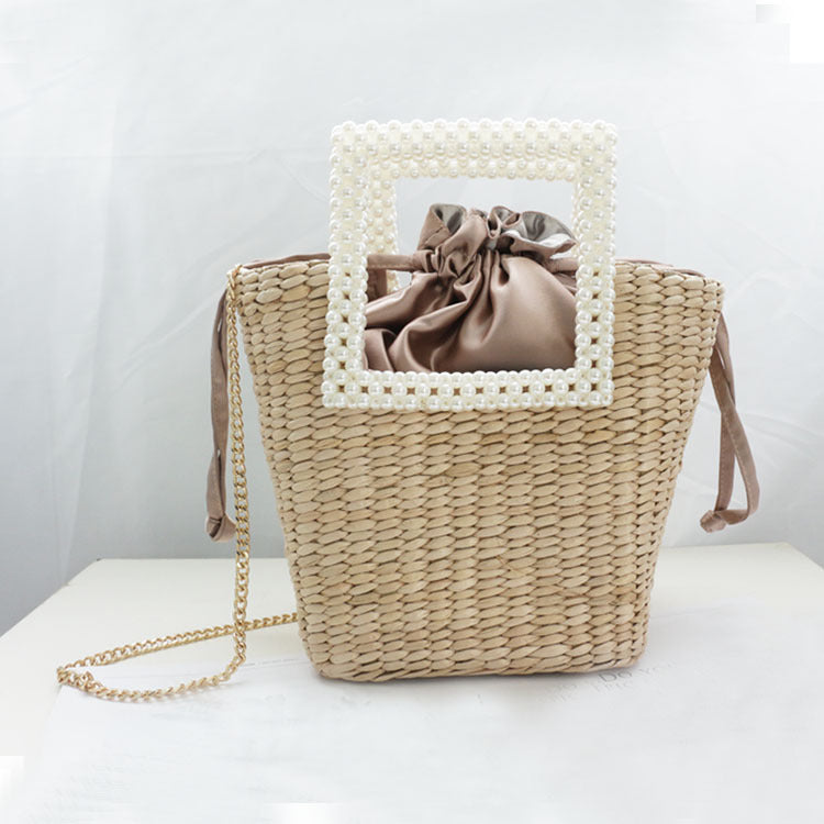 New Fashion Pearl Straw Bag Hand-woven Shoulder Bag Handbag Seaside Holiday Temperament