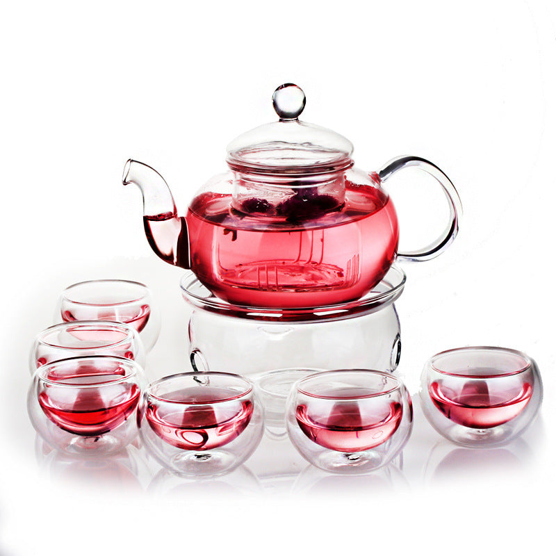 Factory wholesale heat-resistant glass set of herbal tea set flower teapot with filter Kung Fu tea set gift special set