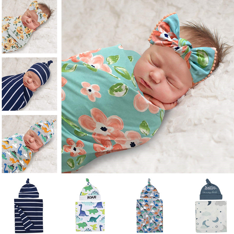 A49 Baby Bag Towel Hat Sleeping Bag Set Silkworm Cocoon-type Anti-shock Cotton Holder Swaddle Towel Newborn Hold Blanket