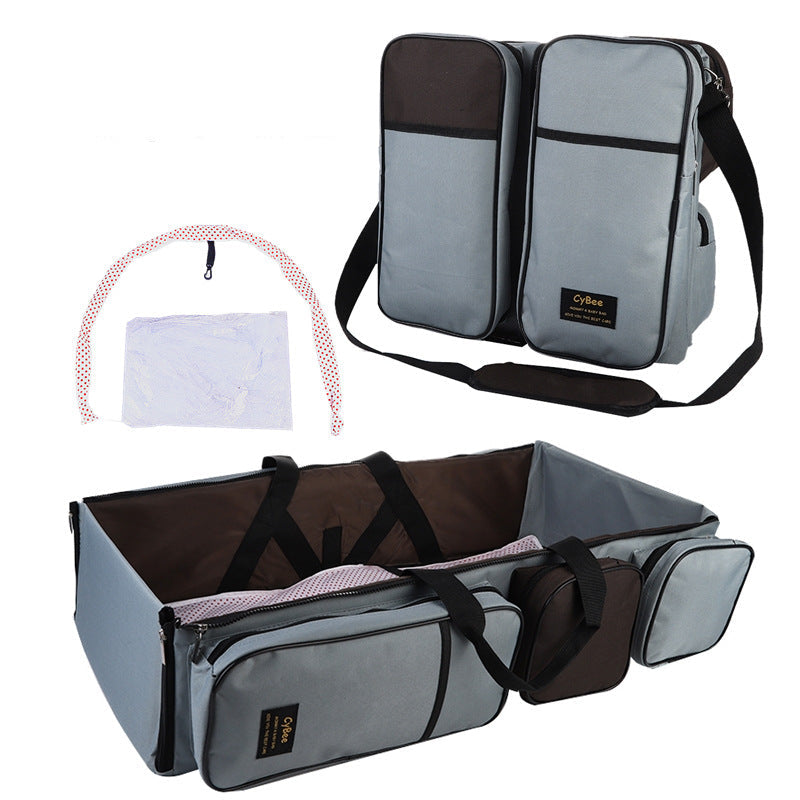 One-shoulder mommy bag baby multifunctional folding bed portable portable maternal and child bag mosquito net travel crib bed