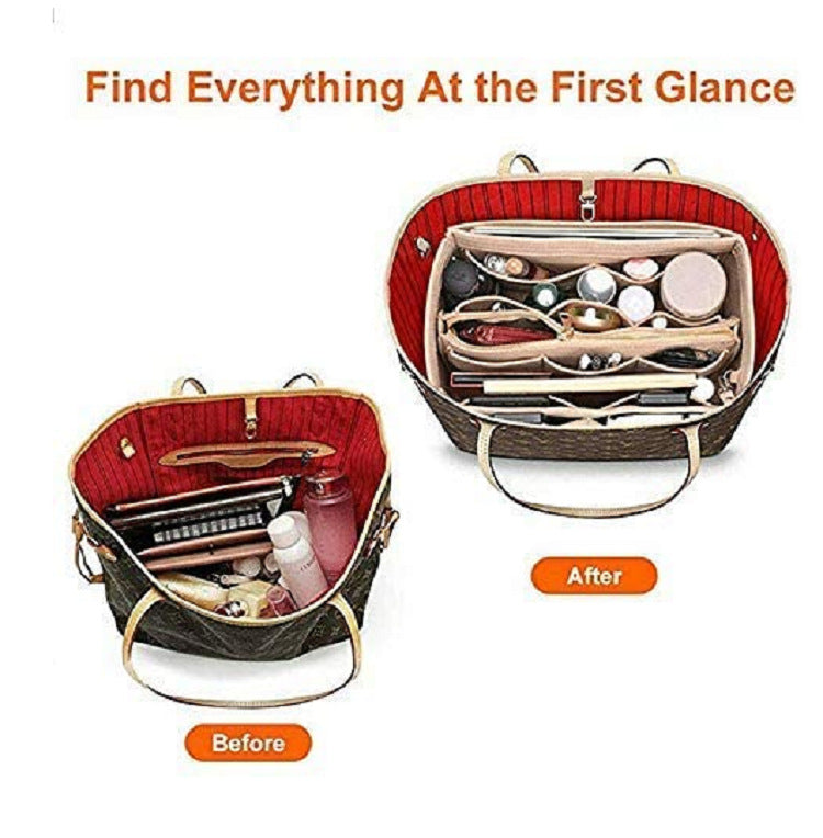 Felt Cosmetic bag with wallet Insert Bag For Handbag Organizer Storage bag (w/Detachable Zip Pocket) Fits Neverfull Speedy