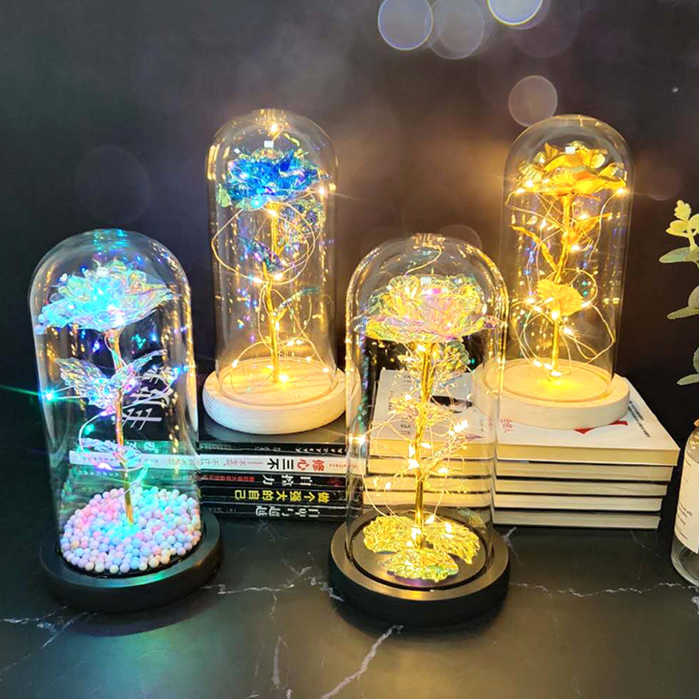 Manufacturer gold leaf rose glass cover led lamp immortal simulation flower Valentine's day gift creative gift decoration ornaments