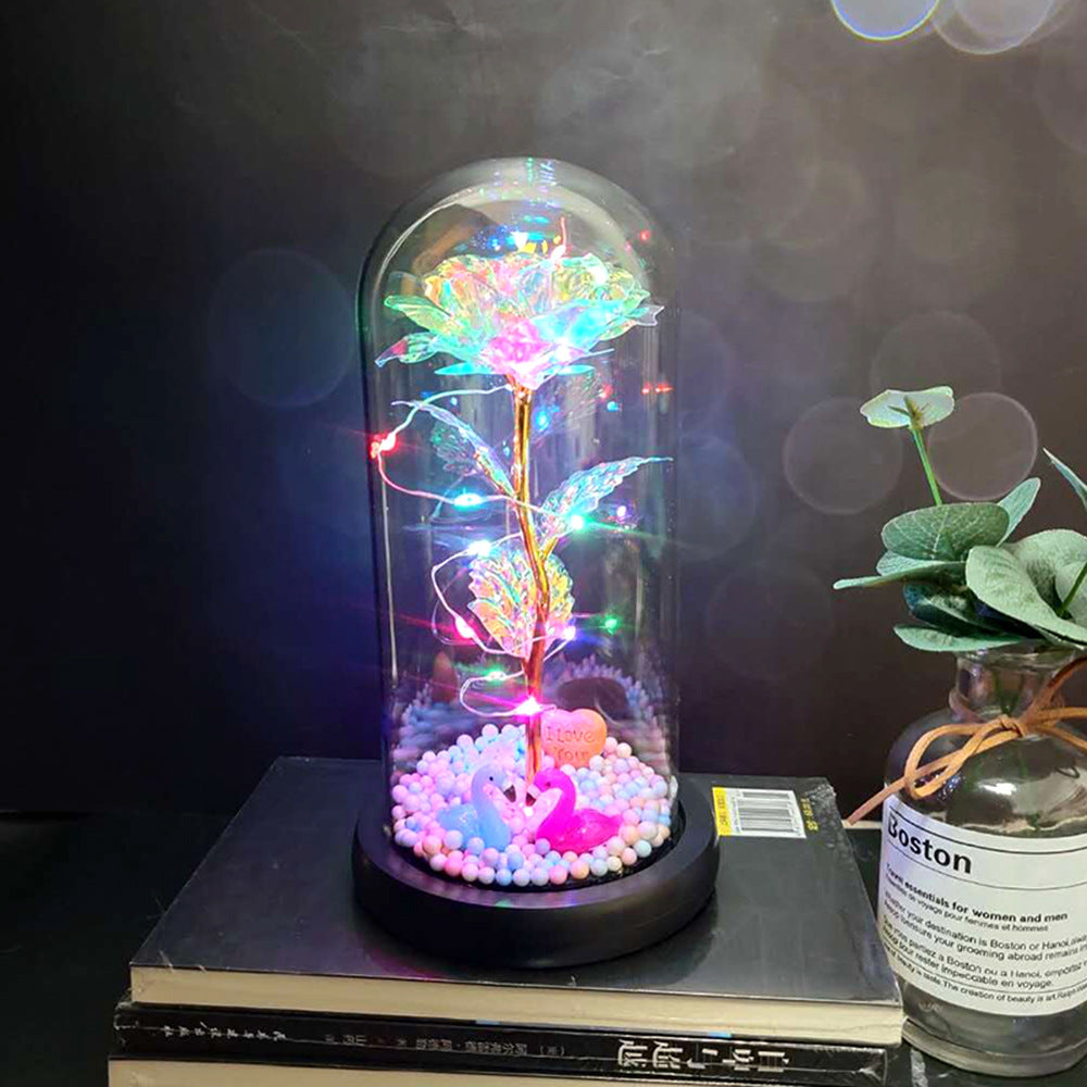 Manufacturer gold leaf rose glass cover led lamp immortal simulation flower Valentine's day gift creative gift decoration ornaments