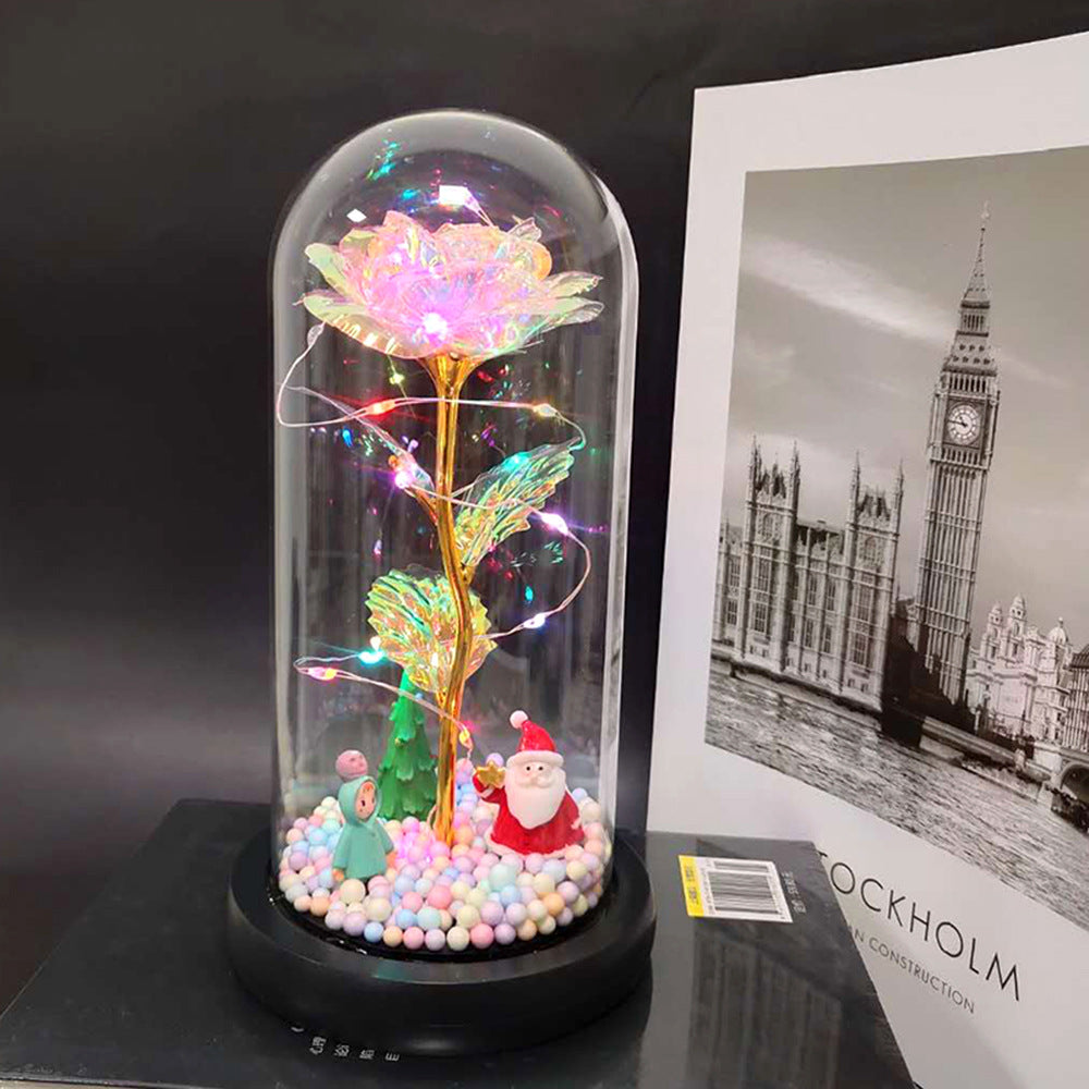 Manufacturer gold leaf rose glass cover led lamp immortal simulation flower Valentine's day gift creative gift decoration ornaments