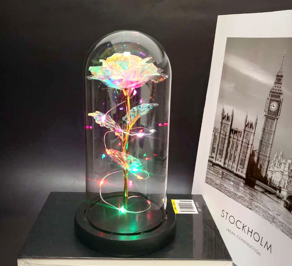 Manufacturer gold leaf rose glass cover led lamp immortal simulation flower Valentine's day gift creative gift decoration ornaments